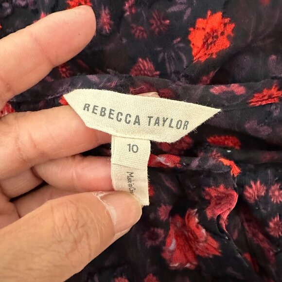 Rebecca Taylor Crash Velvet Floral Print Silk Blouse Sheer Lightweight Sz 10 - Picture 10 of 12